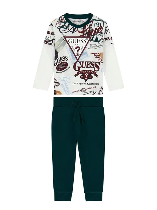 Guess Guess Set majica i hlače N6YG02 K4077 Tamno zelena Regular Fit