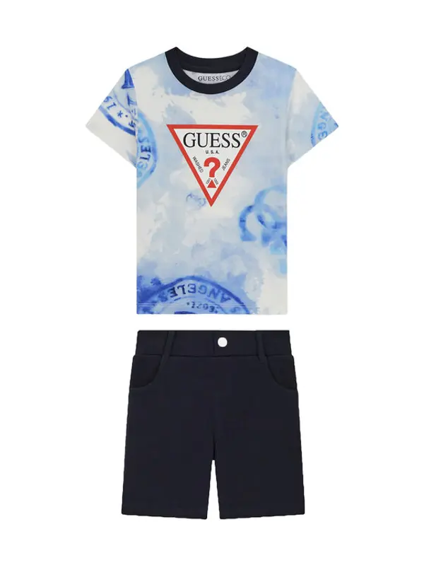 Guess Guess Set majica, sportske kratke hlače N6GG00 K8HM4 Tamnoplava Regular Fit