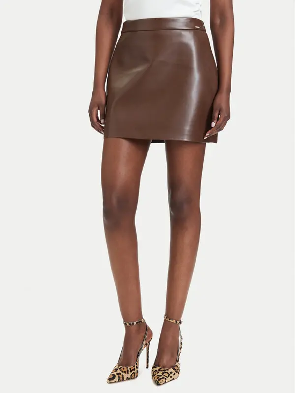 Guess Guess Suknja od imitacije kože W6YD09 W2902 Smeđa Regular Fit
