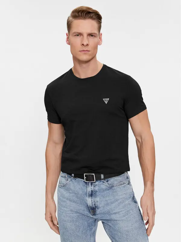 Guess Guess T-shirt Caleb U97M00 KCD31 Crna Slim Fit