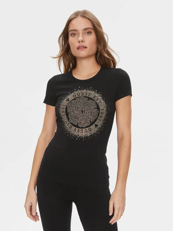 Guess Guess T-shirt Camelia W4RI47 J1314 Crna Slim Fit