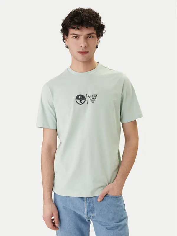 Guess Guess T-shirt GUESS x NORTH SAILS M6GI40 K3322 Zelena Regular Fit