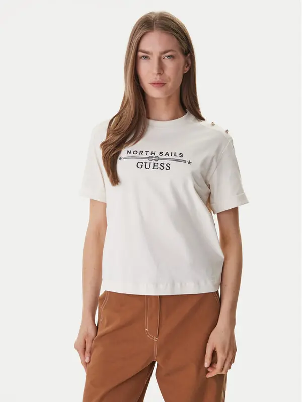 Guess Guess T-shirt GUESS x NORTH SAILS W6GI03 K2657 Écru Relaxed Fit