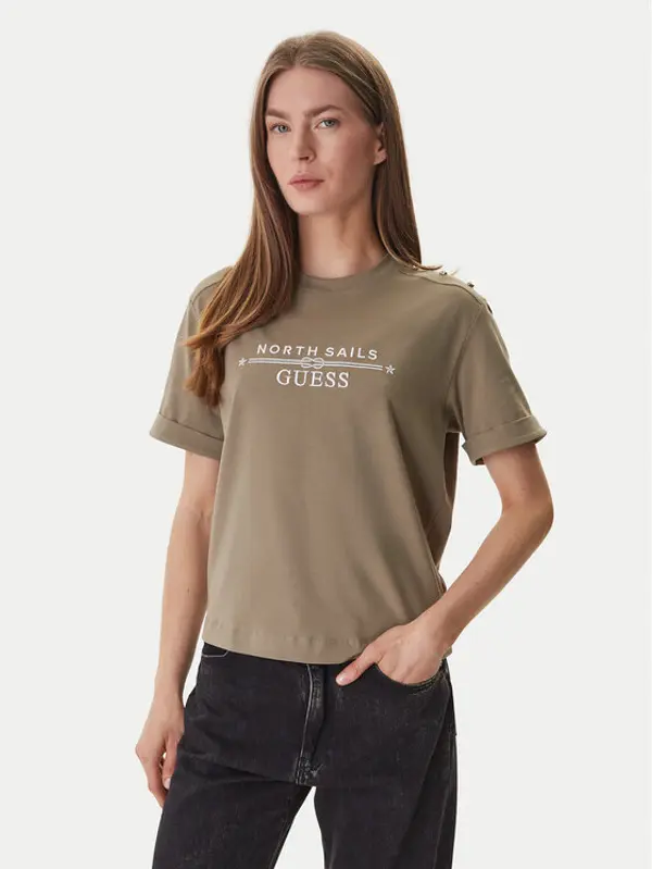 Guess Guess T-shirt GUESS x NORTH SAILS W6GI03 K2657 Zelena Relaxed Fit