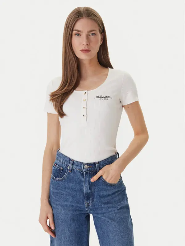 Guess Guess T-shirt GUESS x NORTH SAILS W6GP01 K2658 Écru Regular Fit