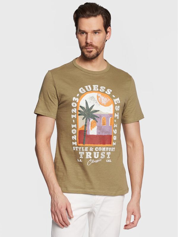 Guess Guess T-shirt Palm Window M3GI10 K6XN4 Zelena Slim Fit