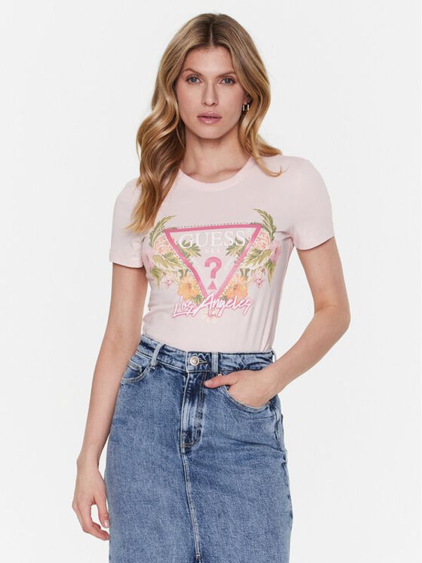 Guess Guess T-shirt Triangle Flowers W3GI41 J1314 Ružičasta Slim Fit