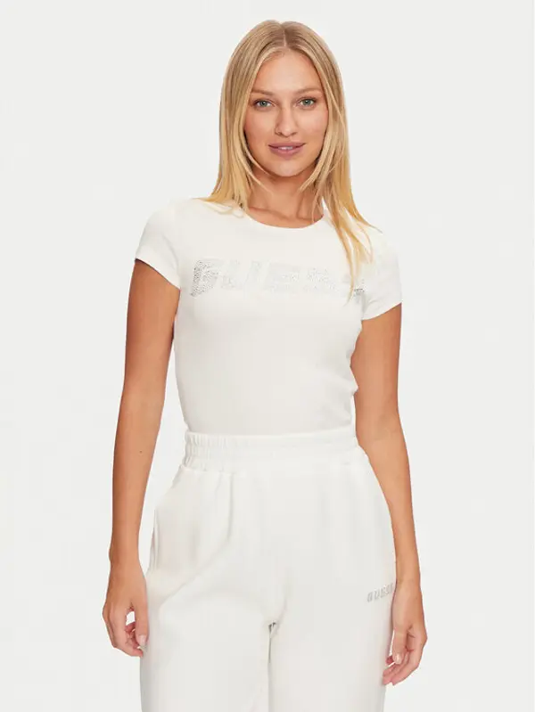 Guess Guess T-shirt V4BI16 KCIV1 Écru Regular Fit
