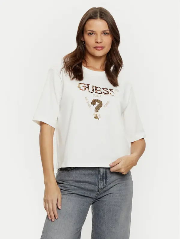 Guess Guess T-shirt V4YI06 I3Z14 Écru Boxy Fit