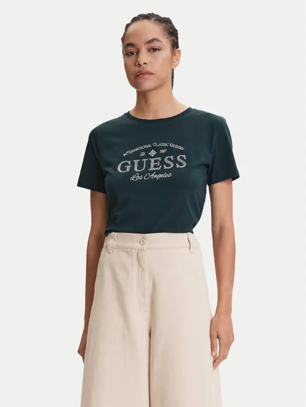Guess Guess T-shirt V5YI13 J1314 Zelena Regular Fit