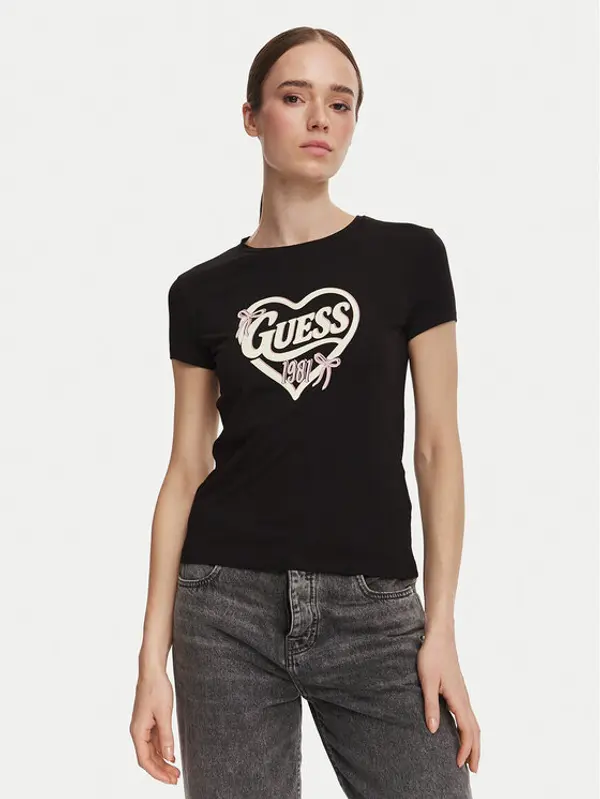 Guess Guess T-shirt V6YI09 K4276 Crna Slim Fit