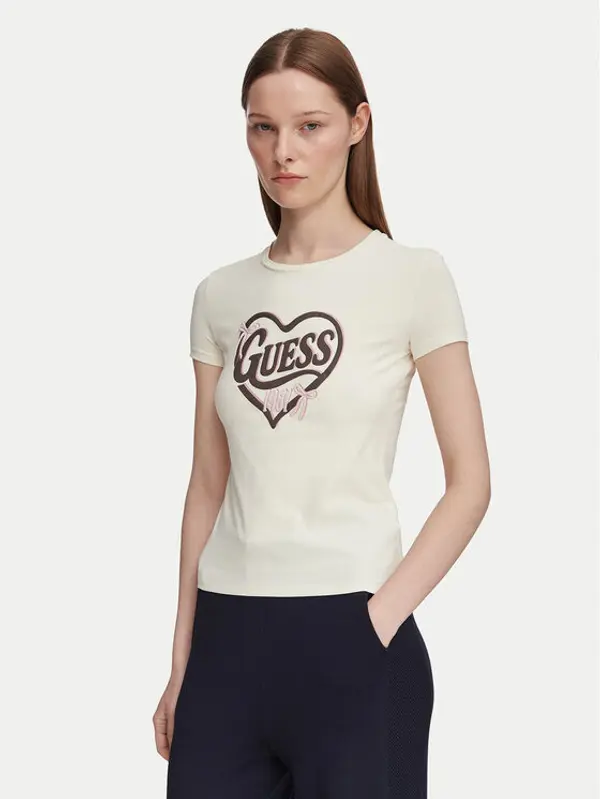 Guess Guess T-shirt V6YI09 K4276 Svijetlo bež Slim Fit