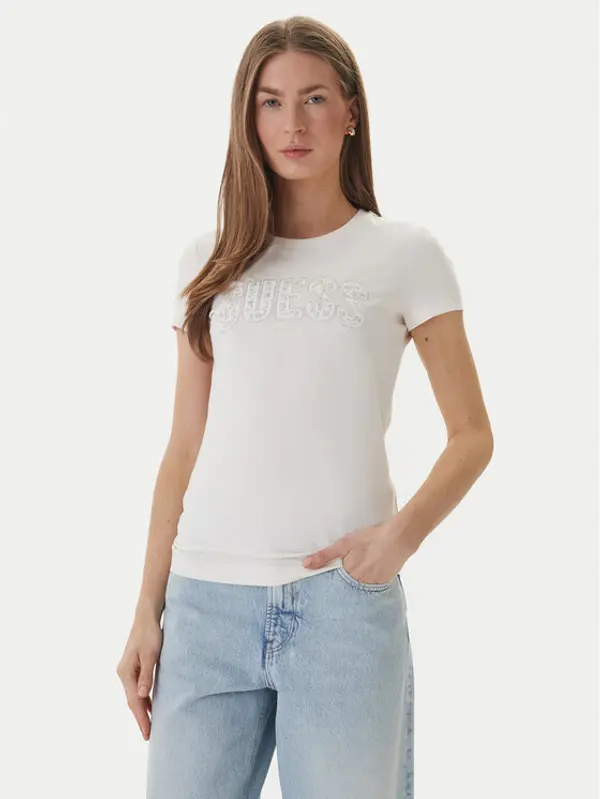 Guess Guess T-shirt W5GI04 J1314 Bijela Slim Fit