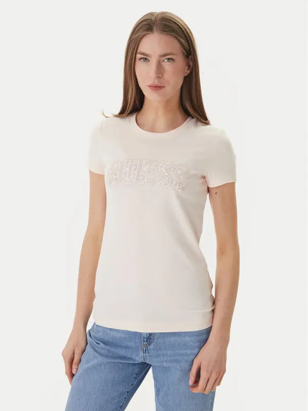 Guess Guess T-shirt W5GI04 J1314 Ružičasta Slim Fit