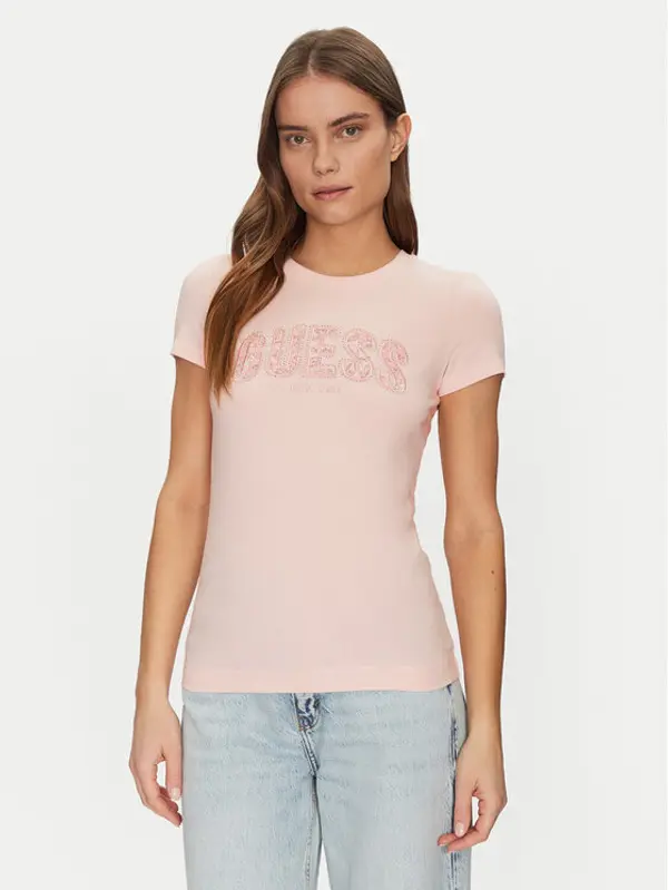 Guess Guess T-shirt W5GI04 J1314 Ružičasta Slim Fit