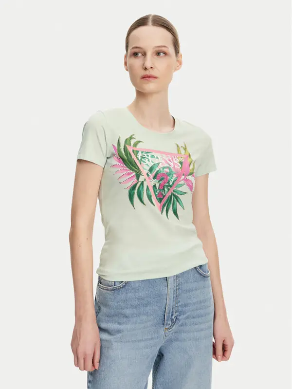 Guess Guess T-shirt W5GI07 J1314 Tirkizna Slim Fit