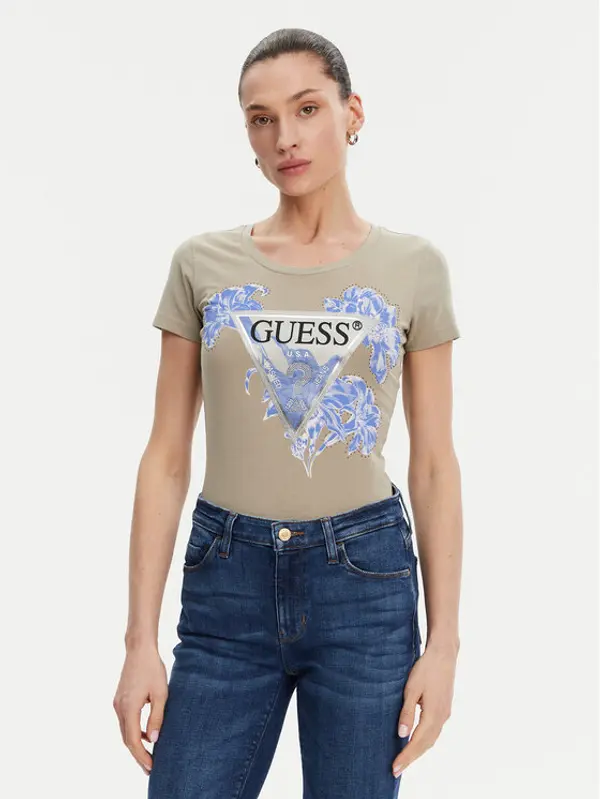 Guess Guess T-shirt W5GI08 J1314 Kaki Slim Fit