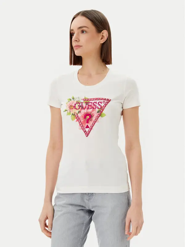 Guess Guess T-shirt W5GI10 J1314 Bijela Slim Fit