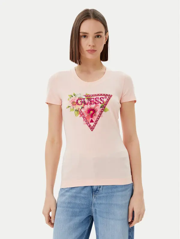 Guess Guess T-shirt W5GI10 J1314 Ružičasta Slim Fit