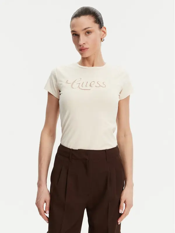 Guess Guess T-shirt W5GI47 KA0Q1 Écru Slim Fit