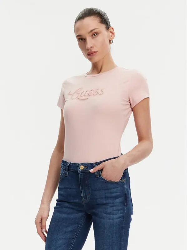 Guess Guess T-shirt W5GI47 KA0Q1 Ružičasta Slim Fit