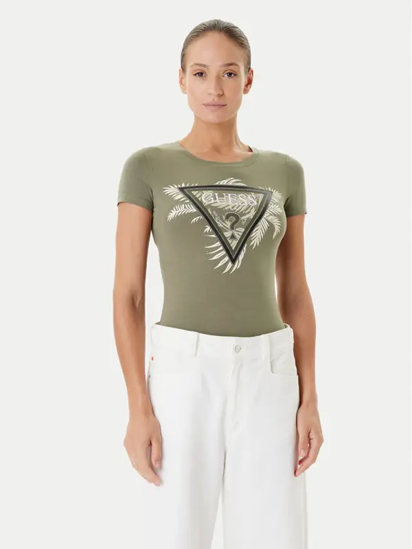 Guess Guess T-shirt W5YI13 J1314 Kaki Regular Fit