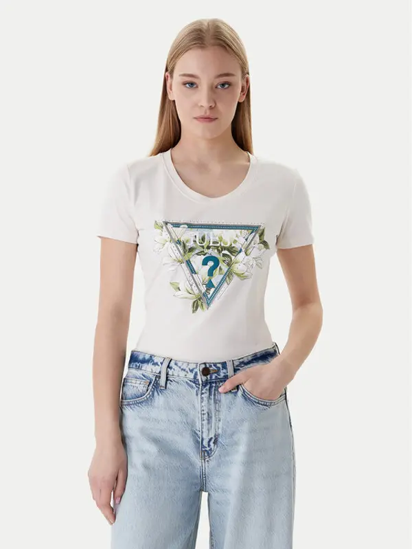 Guess Guess T-shirt W6RI35 J1314 Écru Slim Fit
