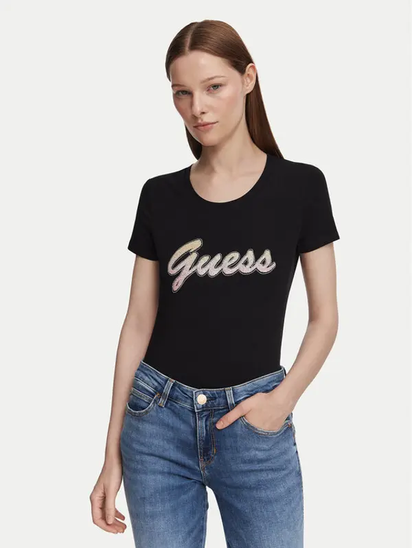 Guess Guess T-shirt W6YI56 K5028 Crna Slim Fit