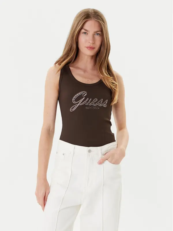 Guess Guess Top W5YP00 KCXJ2 Smeđa Regular Fit