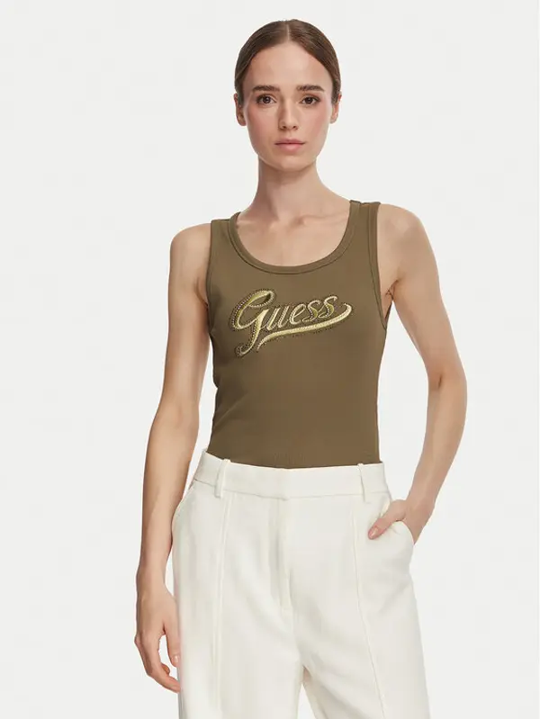 Guess Guess Top W6YP30 K4380 Tamno zelena Slim Fit