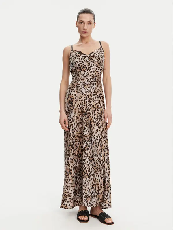 Guess Guess Večernja haljina W5GT10 WF1T2 Smeđa Slim Fit