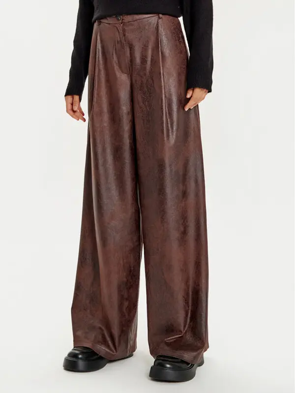 Haveone Haveone Hlače od imitacije kože PVI-M062 Smeđa Wide Leg