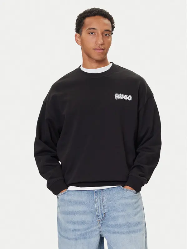 HUGO HUGO Majica dugih rukava Nyrocrew 50549778 Crna Loose Fit
