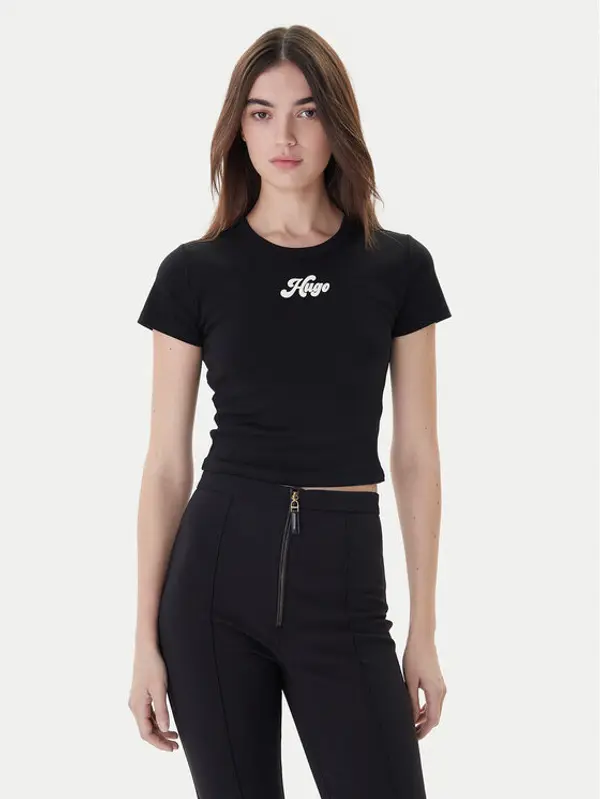 HUGO HUGO T-shirt Delanor_2 50539132 Crna Cropped Fit