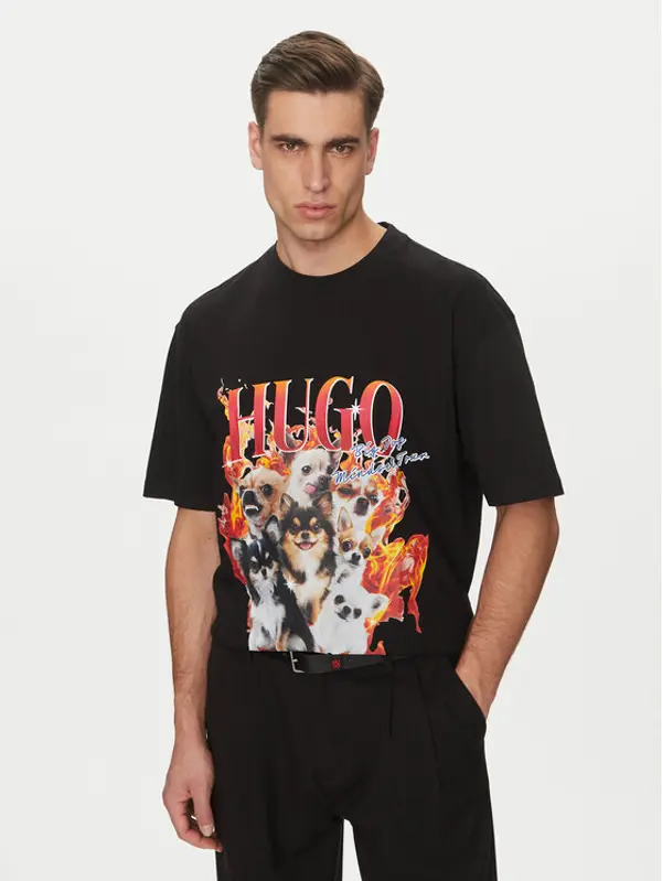 HUGO HUGO T-shirt Dugie 50538259 Crna Oversize
