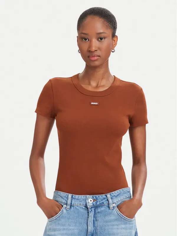 HUGO HUGO T-shirt Easy 50523924 Tamno smeđa Slim Fit