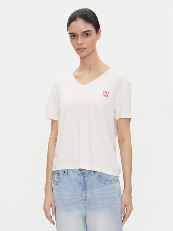 HUGO HUGO T-shirt Nika_T-Shirt 50540046 Écru Regular Fit