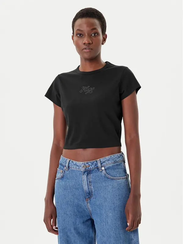 HUGO HUGO T-shirt Rhinestone 50551404 Crna Slim Fit