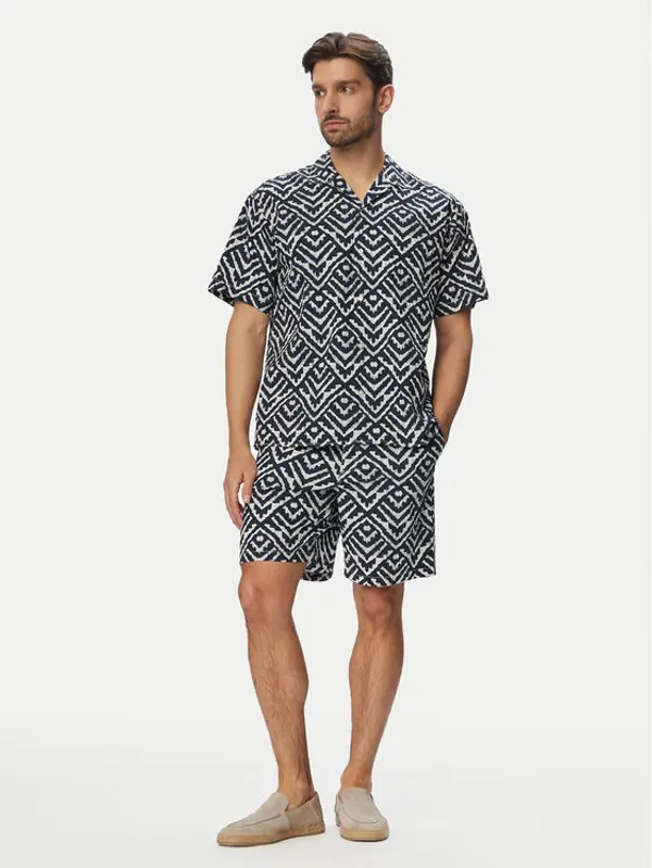 jack & jones Jack & Jones Set košulja i tekstilne kratke hlače Milo Seersucker Resort 12297829 Tamnoplava Loose Fit