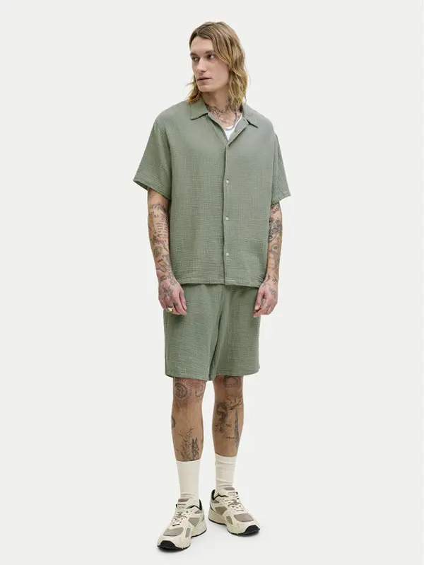 jack & jones Jack & Jones Set košulja i tekstilne kratke hlače Nantucket 12302220 Zelena Relaxed Fit