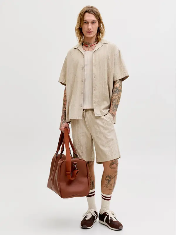 jack & jones Jack & Jones Set košulja i tekstilne kratke hlače Tyson 12297649 Bež Relaxed Fit
