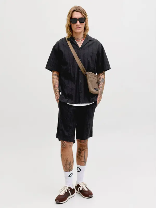 jack & jones Jack & Jones Set košulja i tekstilne kratke hlače Tyson 12297649 Crna Relaxed Fit