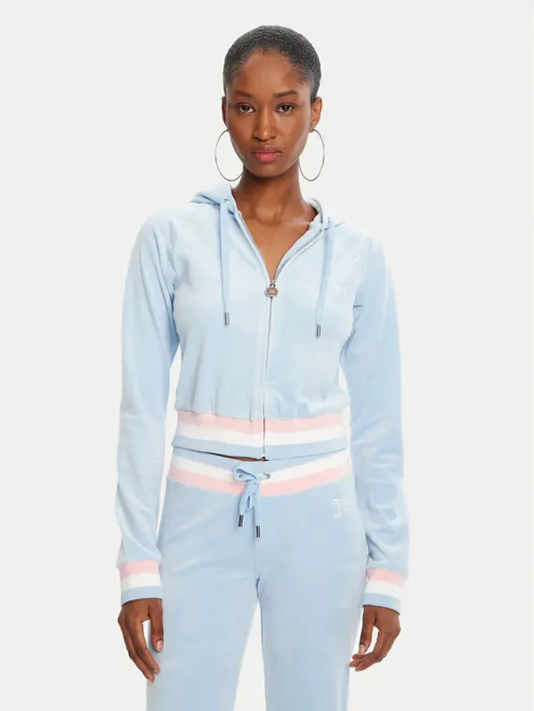 Juicy Couture Juicy Couture Majica dugih rukava Velour Crop JCWAS225351 Svijetloplava Regular Fit