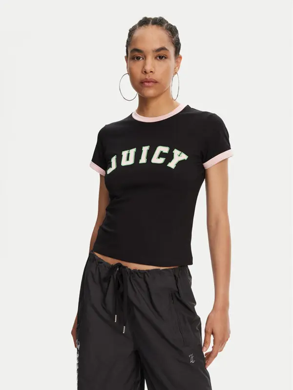 Juicy Couture Juicy Couture T-shirt Collegiate Ringer JCWCT125320 Crna Slim Fit