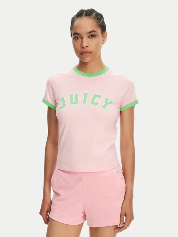 Juicy Couture Juicy Couture T-shirt Collegiate Ringer JCWCT125320 Ružičasta Slim Fit