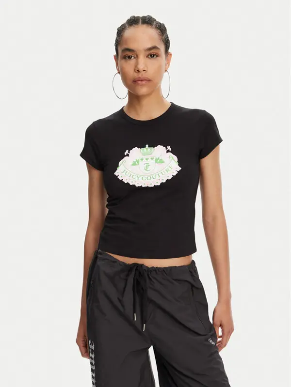 Juicy Couture Juicy Couture T-shirt Hibiscus JCGCT125041 Crna Slim Fit