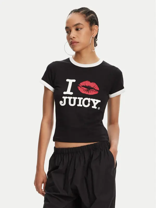 Juicy Couture Juicy Couture T-shirt I Kiss JCWCT125318 Crna Slim Fit