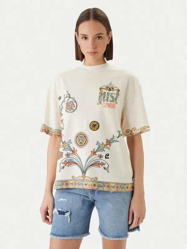 Just Cavalli Just Cavalli T-shirt 80PAHE08 CJ118 Bijela Regular Fit