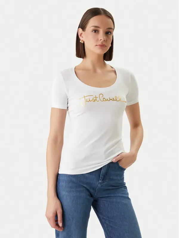 Just Cavalli Just Cavalli T-shirt 80PAHT02 CJ502 Bijela Slim Fit
