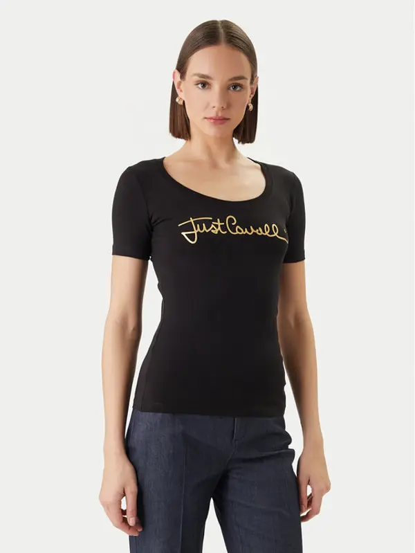 Just Cavalli Just Cavalli T-shirt 80PAHT02 CJ502 Crna Slim Fit